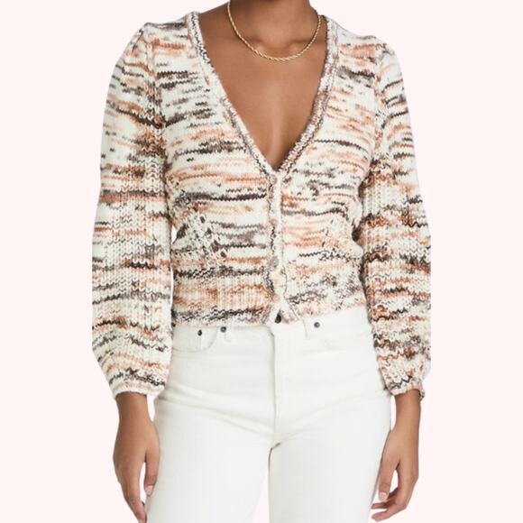 For Love & Lemons | Geri Cream Marled Knit Button Front Cardigan Sweater Medium - Picture 1 of 8